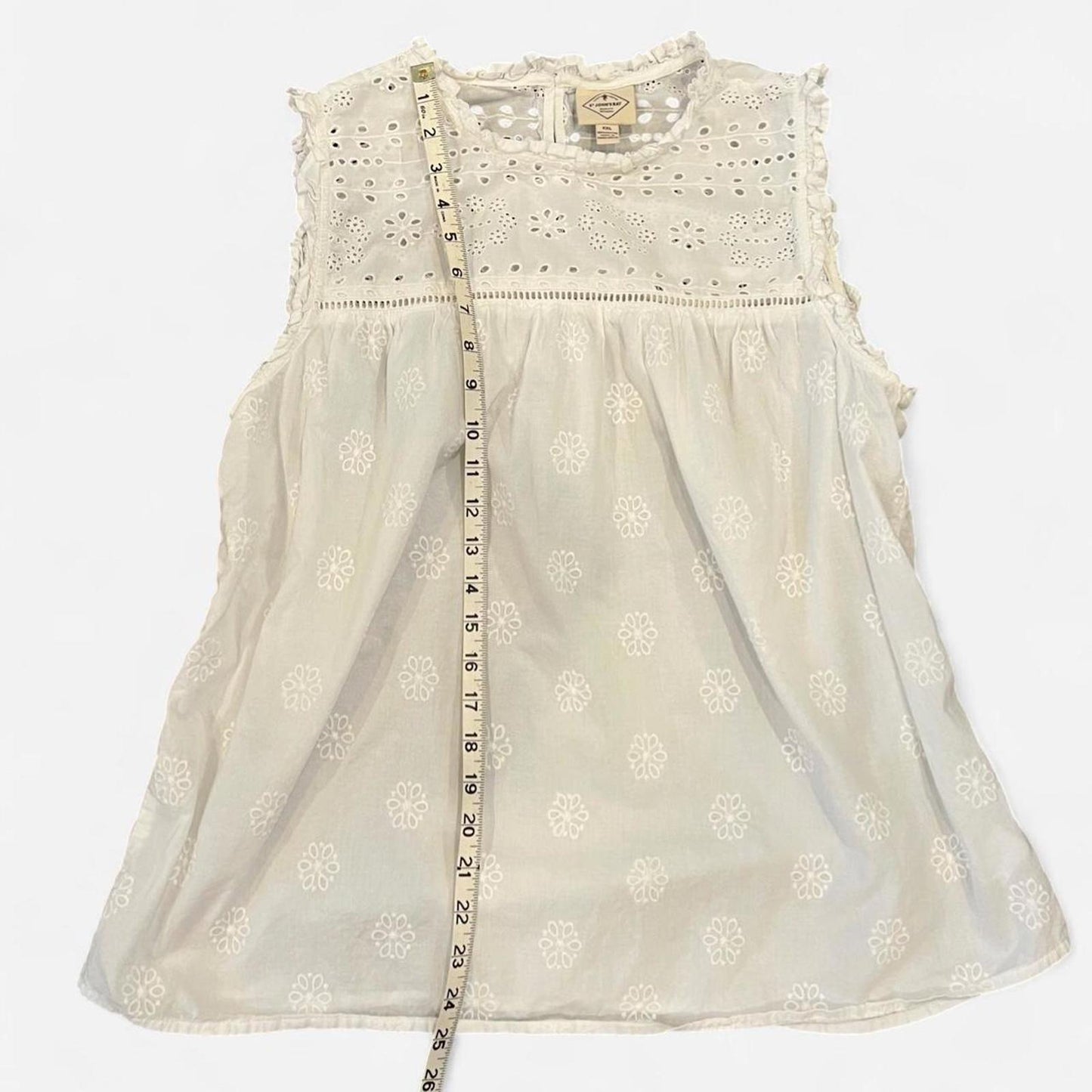 White Eyelet Cotton Sleeveless Blouse