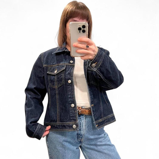 Vintage Y2K Esprit Dark Wash Denim Jacket Fitted Trucker