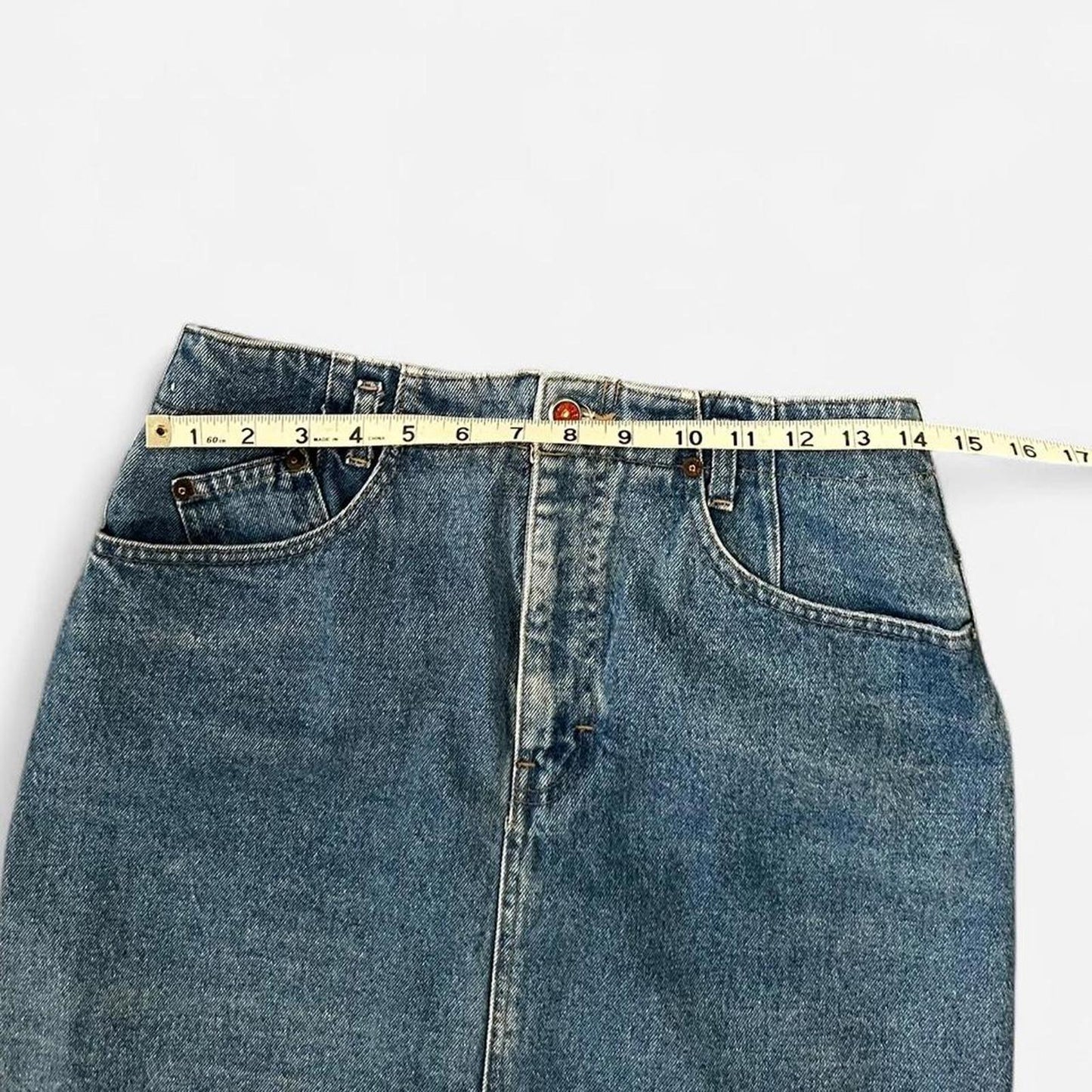 Vintage 90s Denim Midi Skirt High Waisted Y2K Straight Jean Skirt