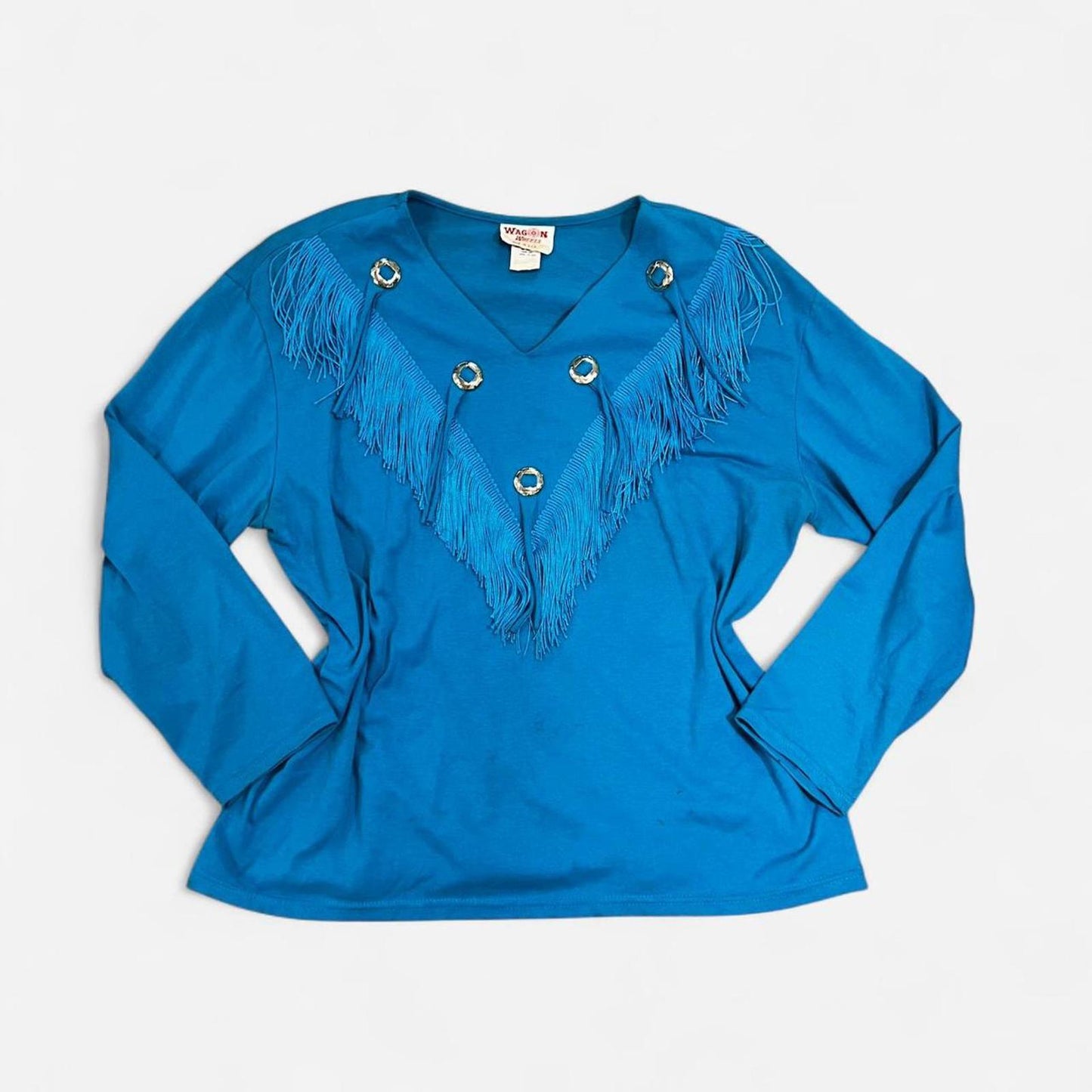 Title: Vintage 80s Western Fringe Top • Wagon Wheels USA