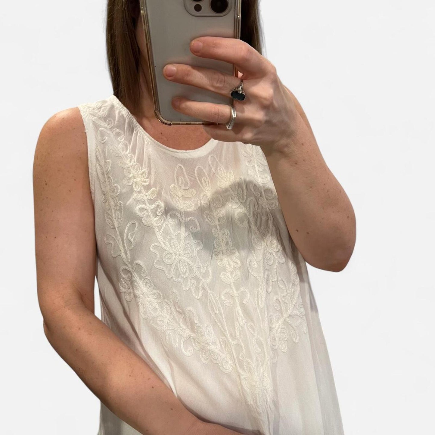 Vintage White Embroidered Boho Dress Sheer Flowy
