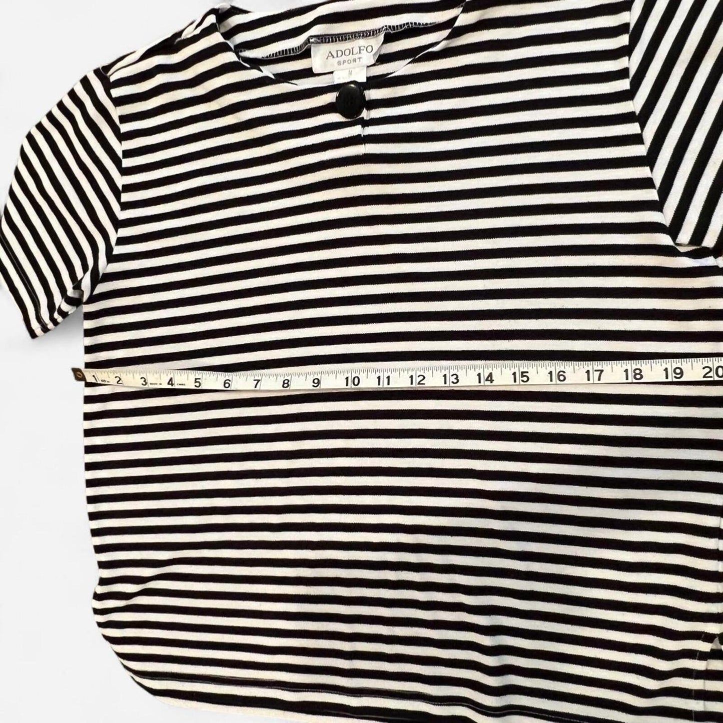 Vintage Adolfo Sport Striped Tee Black White Minimal Boxy