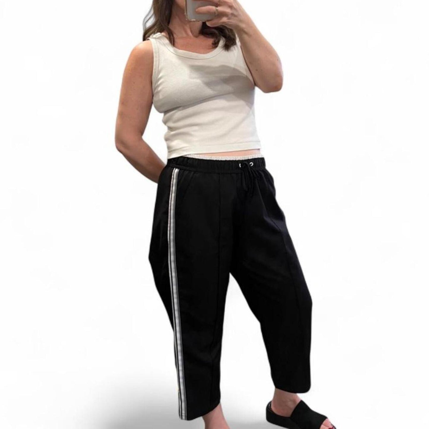 Y2K Side Stripe Track Pants Cropped Athletic Lounge Pants Size M