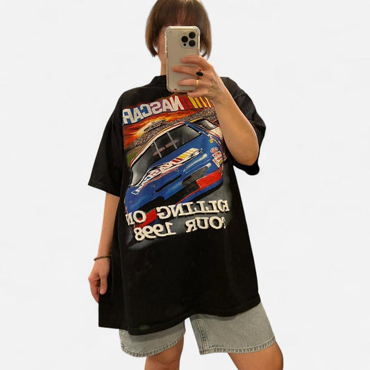 Vintage 1998 NASCAR Rolling On Tour Graphic Tee Double Sided Racing Shirt