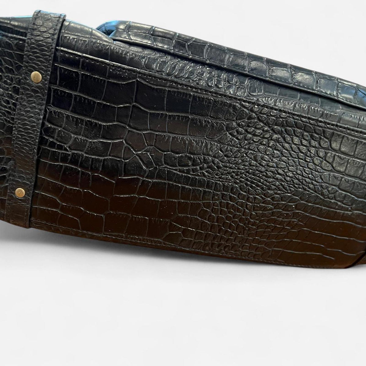 Vintage Y2K Croc Embossed Shoulder Bag Black Faux Leather