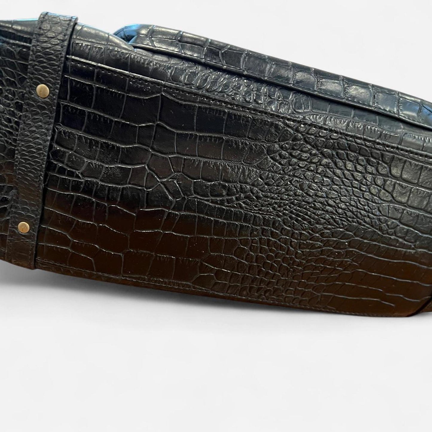 Vintage Y2K Croc Embossed Shoulder Bag Black Faux Leather