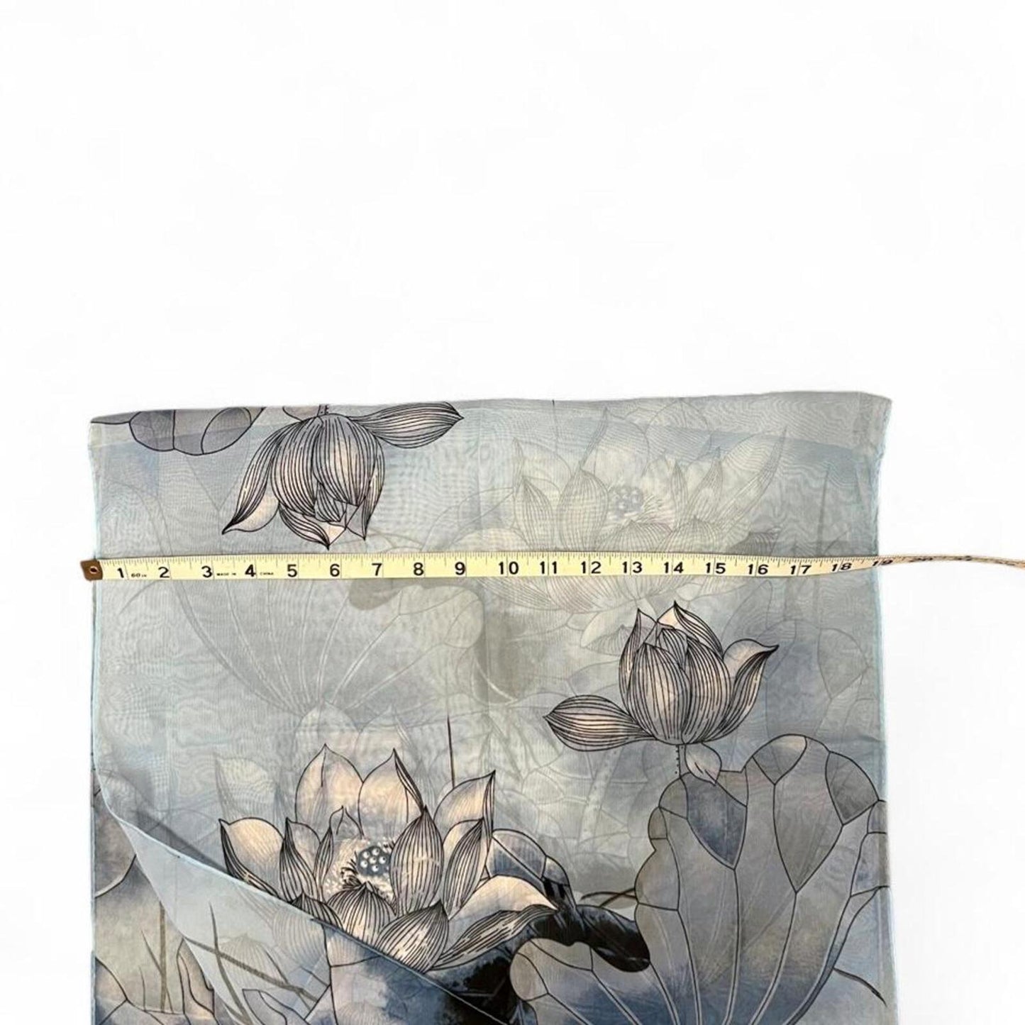 Vintage Y2K Blue Floral Sheer Scarf Lotus Print Lightweight Wrap