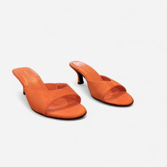Y2K Orange Kitten Heel Mules Slip On Minimal Heels 6.5
