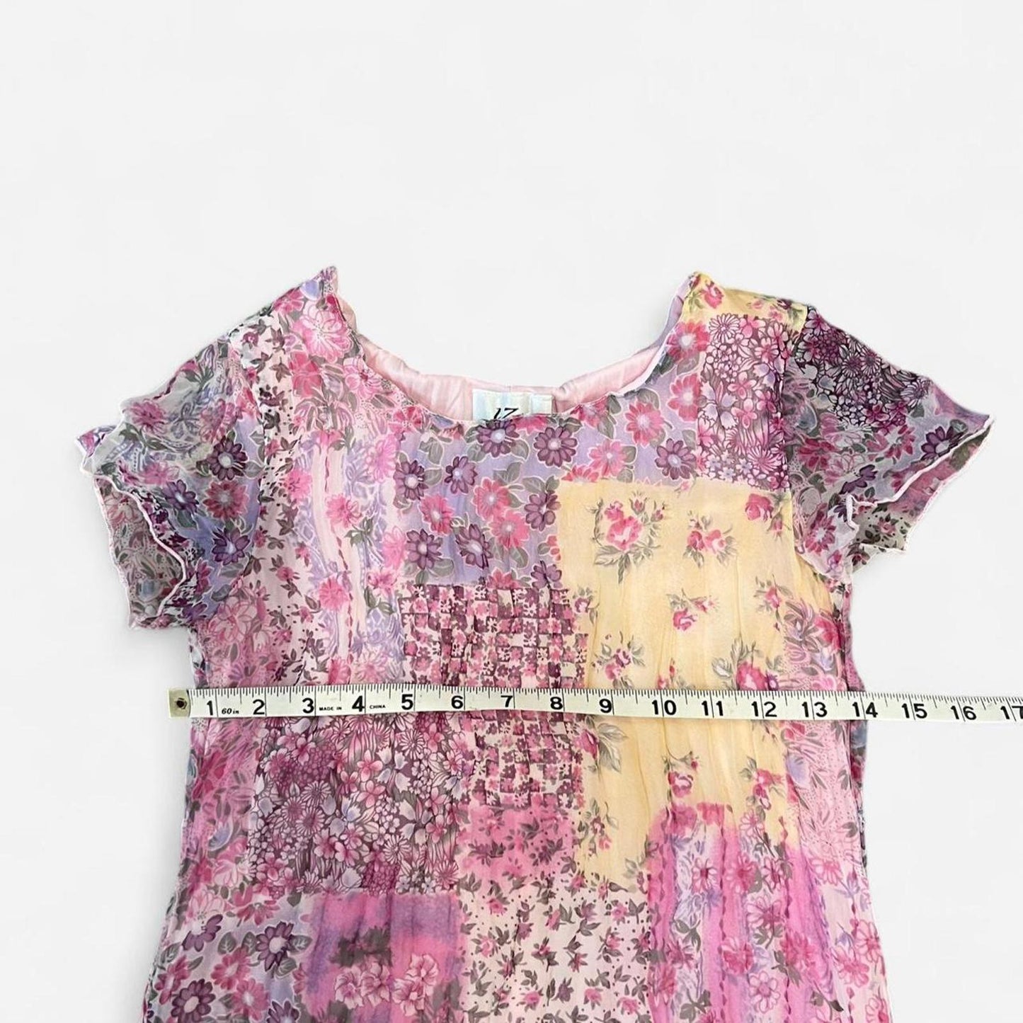 Vintage Y2K Patchwork Floral Mesh Dress
