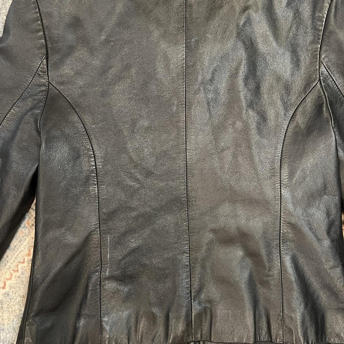 Vintage 90s Genuine Leather Black Zip Jacket Fitted