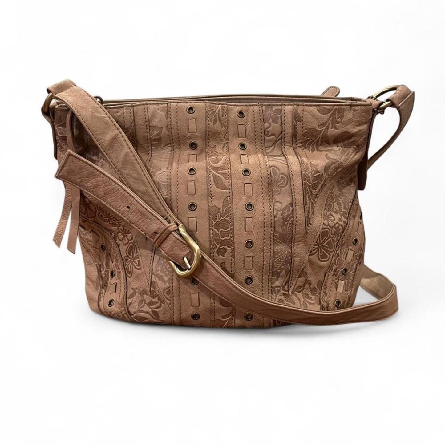 Vintage Y2K Tooled Floral Leather Shoulder Bag