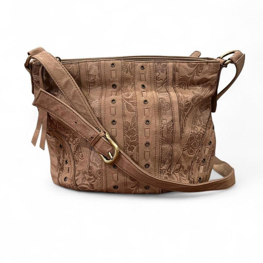 Vintage Y2K Tooled Floral Leather Shoulder Bag