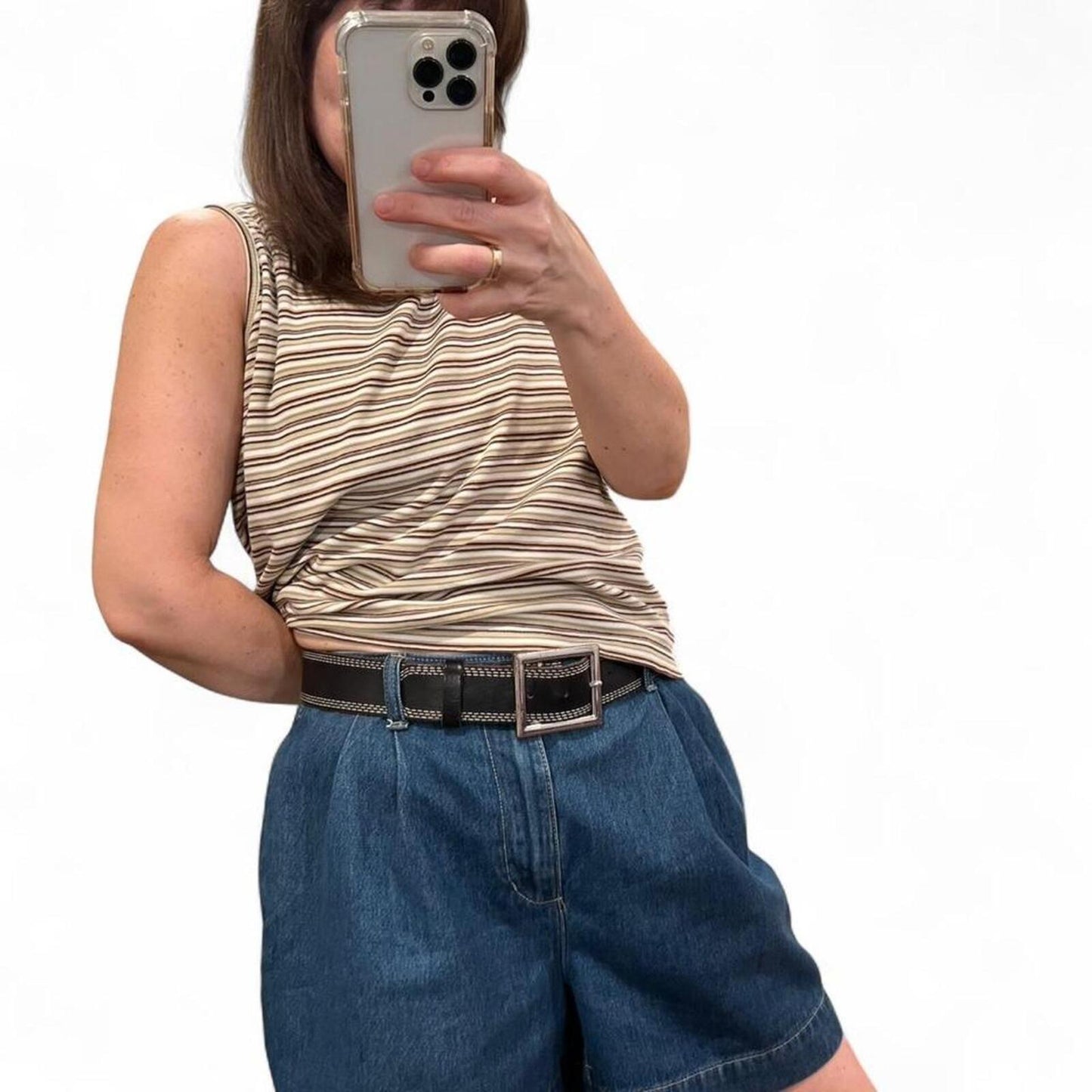 Urban Outfitters Black Leather Belt Contrast Stitch Square Buckle Y2K