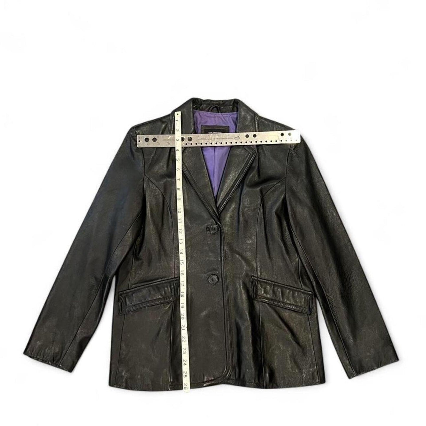 Vintage 90s Black Leather Blazer Jacket Minimalist Y2K Grunge