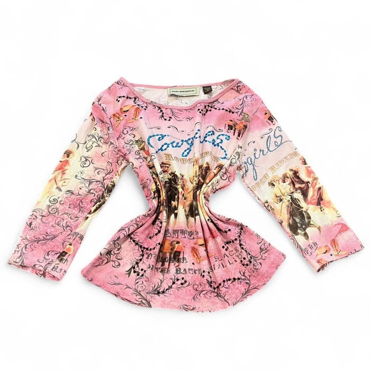 Vintage Y2K Cowgirl Graphic Pink Long Sleeve Top