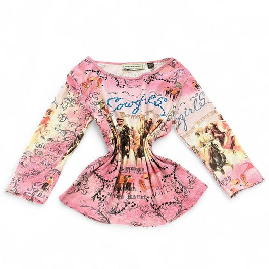 Vintage Y2K Cowgirl Graphic Pink Long Sleeve Top
