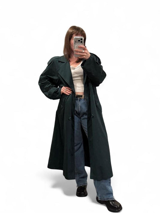 Vintage Dark Green Oversized Maxi Trench Coat