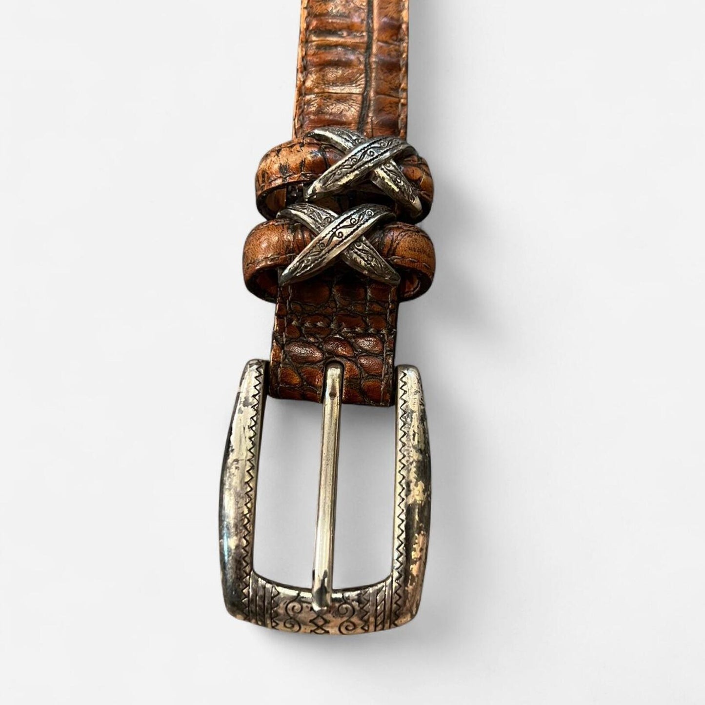 Vintage Brighton Croc Embossed Leather Belt Western Boho