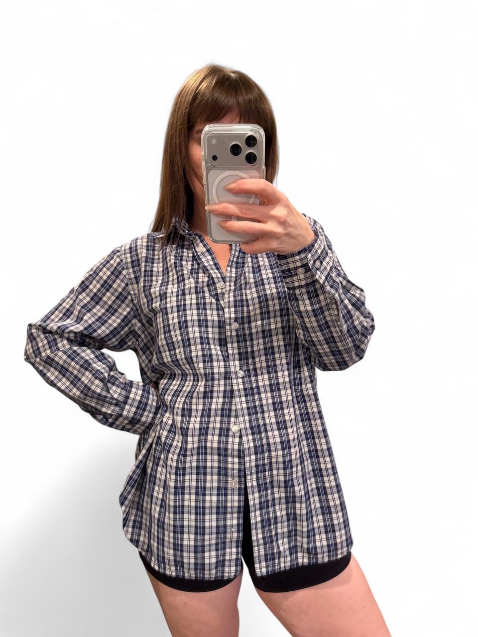 Vintage 90s Blue Plaid Oversized Button Down
