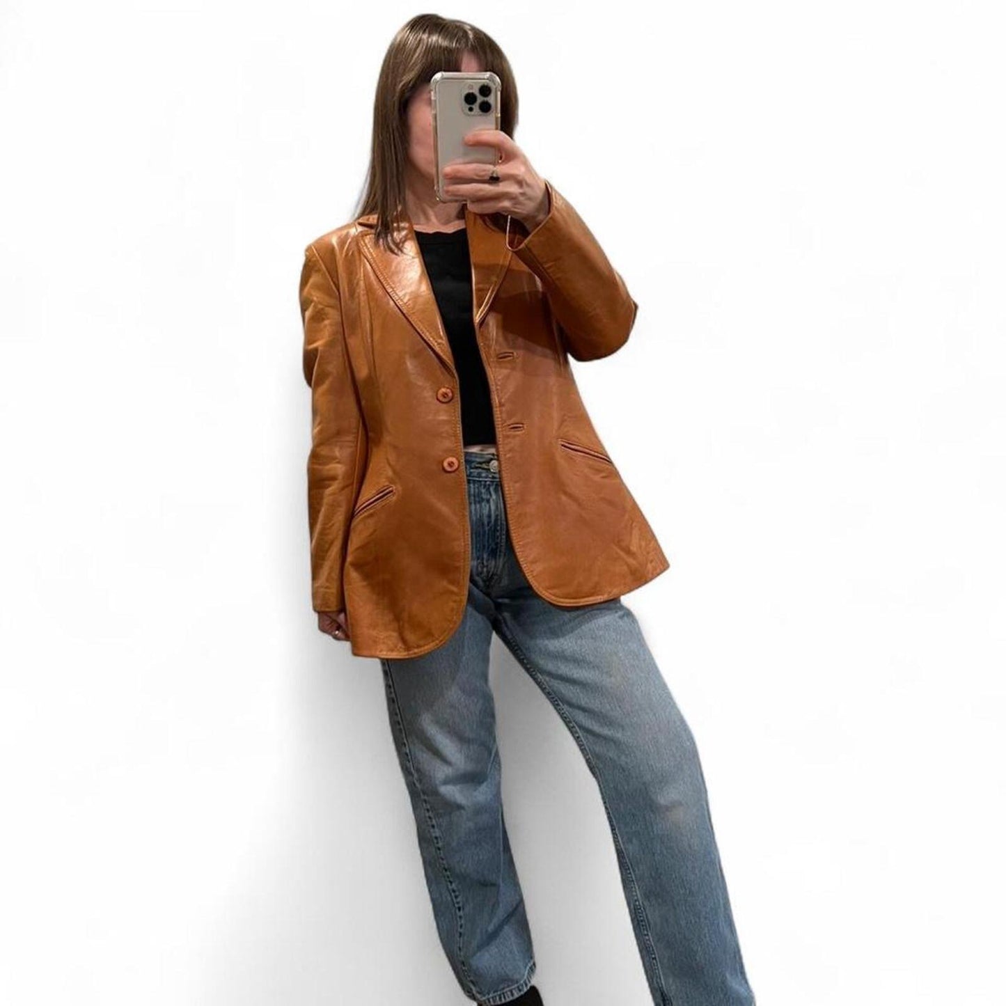 Vintage 90’s cognac leather blazer jacket