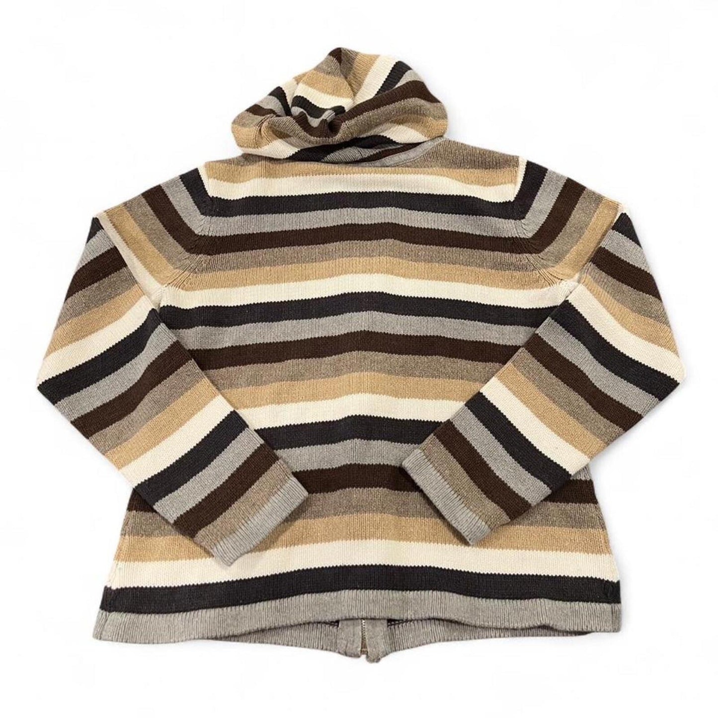 Vintage Y2K Neutral Striped Zip Hoodie Brown Tan