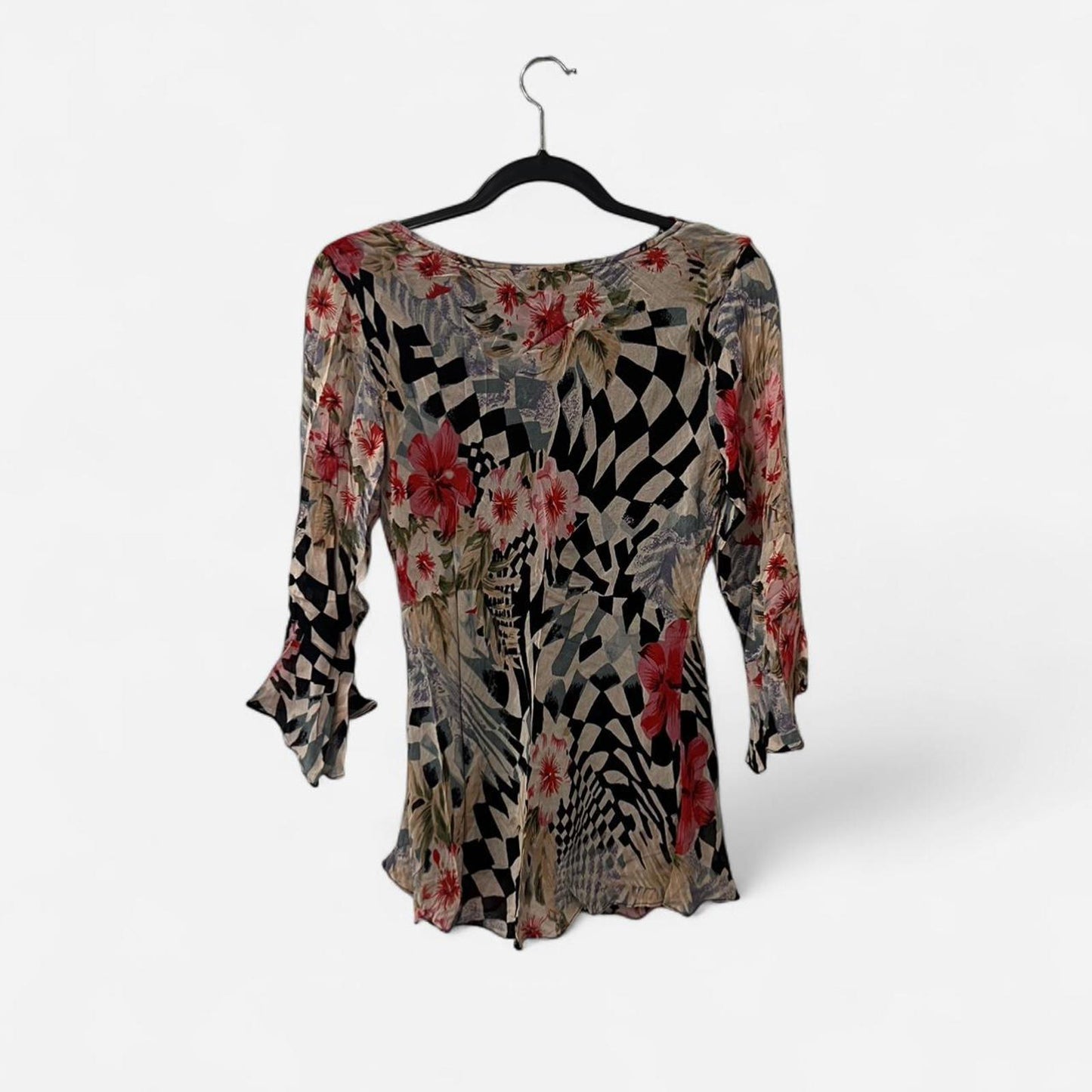 Vintage 90s Sheer Floral Ruffle Blouse