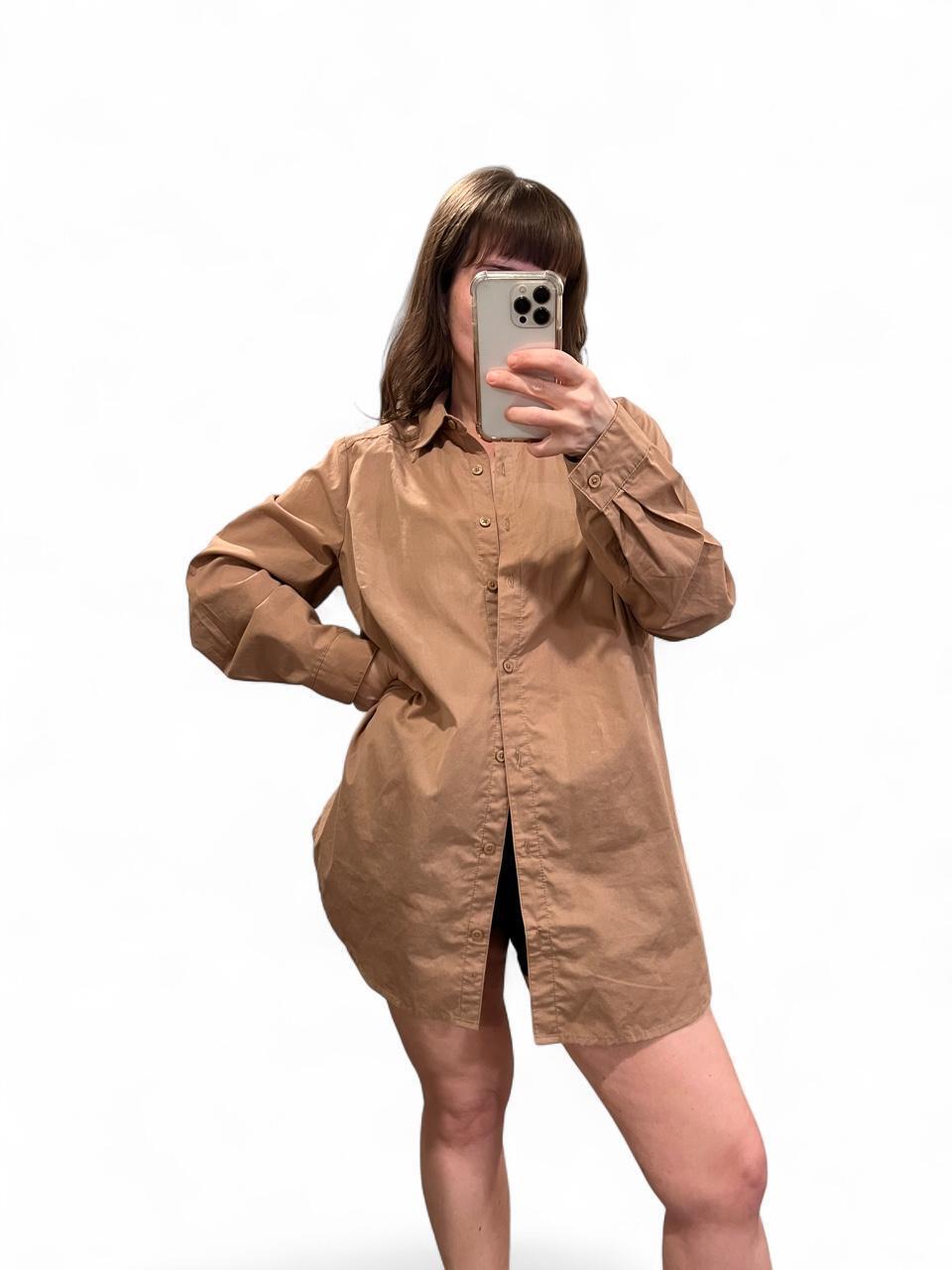 Vintage Y2K Oversized Tan Button-Up Shirt