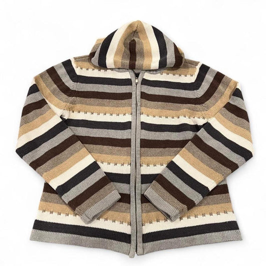 Vintage Y2K Neutral Striped Zip Hoodie Brown Tan