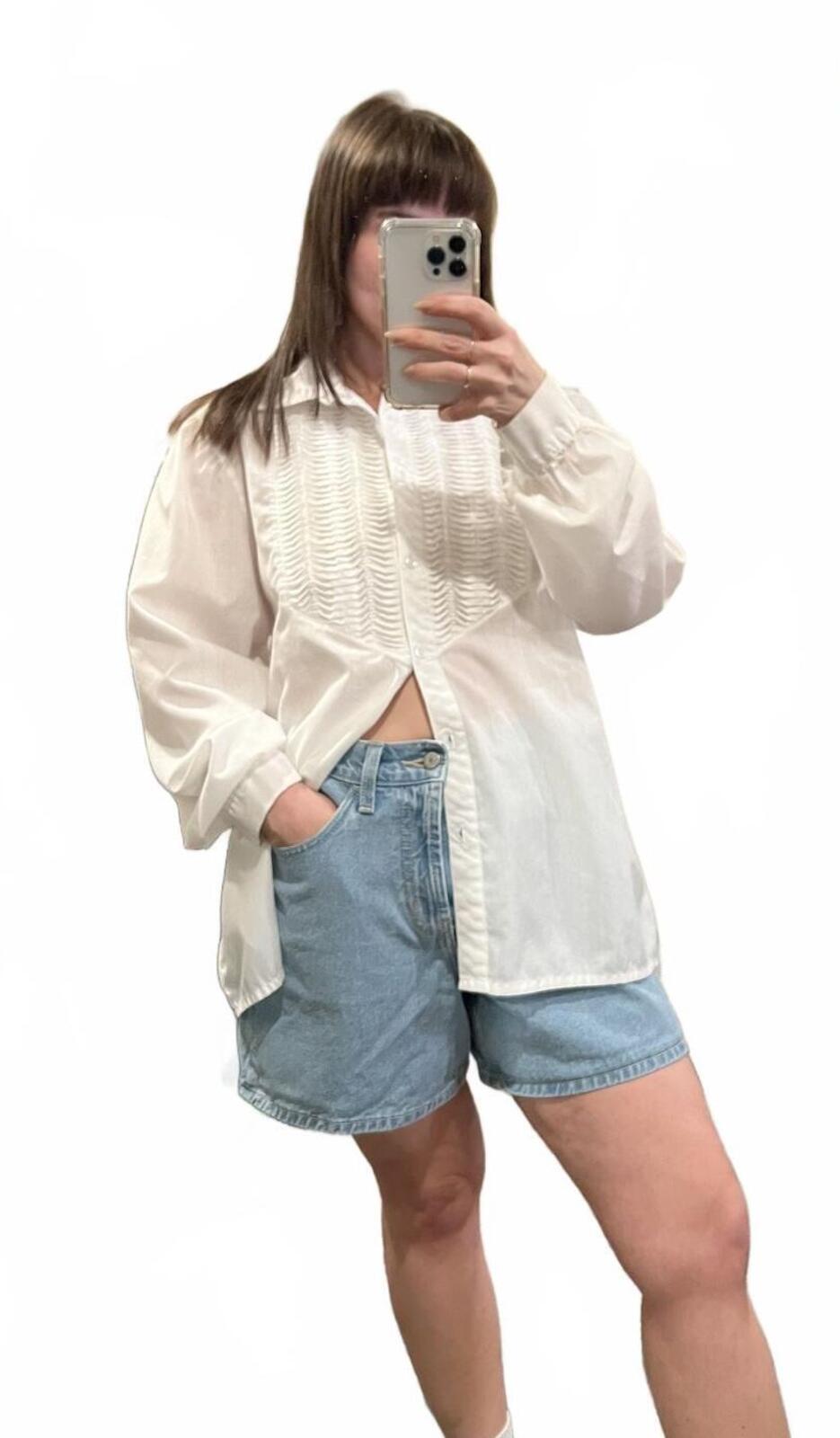 Vintage White Tuxedo Ruffle Blouse