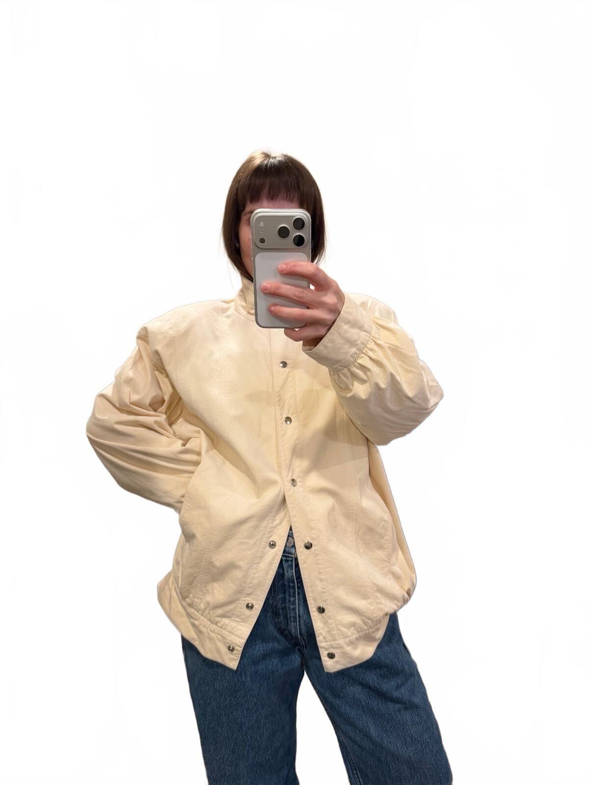 Vintage 90s Buttery Cream Ultrasuede Bomber Jacket Snap Front Minimalist L