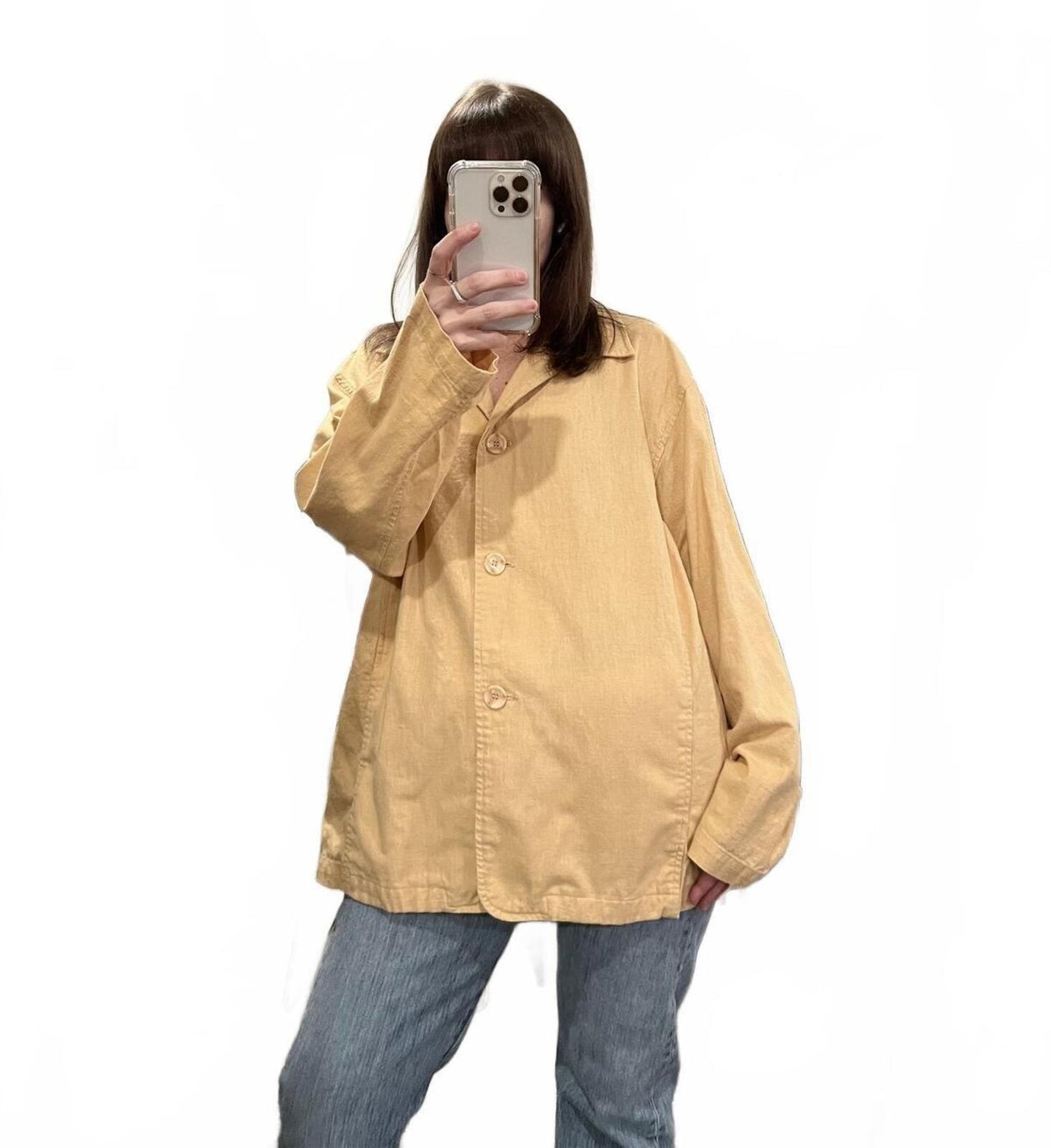 Vintage Butter Yellow Linen Blend Minimal Jacket