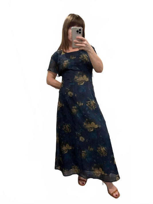 Vintage 90s Romantic Sheer Layer Floral Maxi Dress
