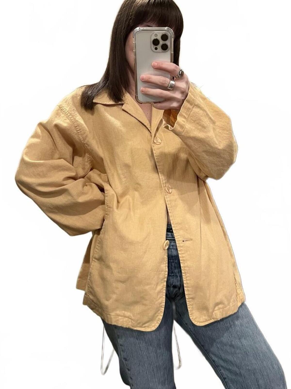 Vintage Butter Yellow Linen Blend Minimal Jacket